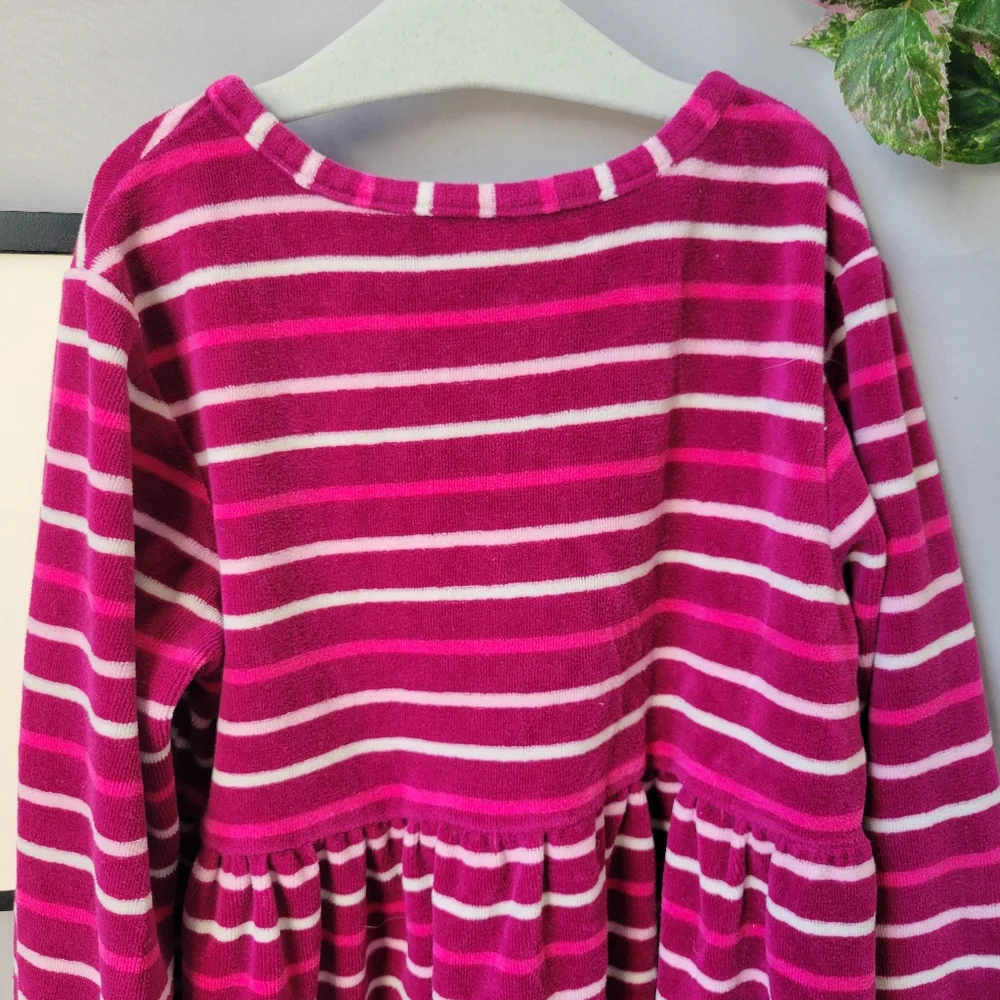 Hanna Andersson Girl's Signature Striped Velour Play Dress Pink 120 or 6-7‎